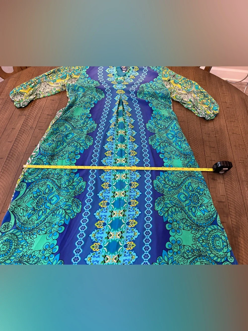 Johnny Was 100% Silk KAHINU Dress  in Diomedes Blue Green Sz L LIKE NEW - Picture 8 of 14